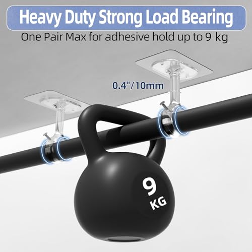 Curtain Pole Brackets No Drilling for Ceiling/Wall, Adjustable, Optimised Model for Rods from Ø25 to 32 mm, Ideal for Showers, Doors and Closets (Set of 4, Transparent)