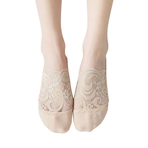 Toe Ankle Sock For Women Cotton Blend Lace Antiskid Invisible Low Cut Socks