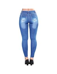vicvik dama Azul envejecido rotos flacos Stretch Jeans Leggings Levantamiento de glúteos Pantalones de mezclilla súper cómodos