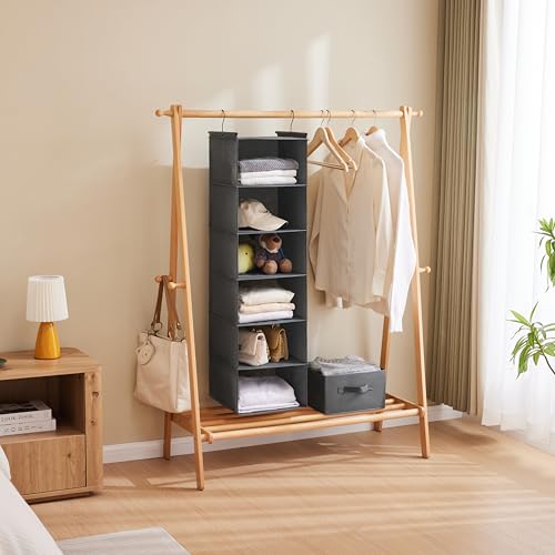 MAX Houser 6 Tier Shelf Hanging Closet Organizer, Closet Hanging Shelf with 2 Sturdy Hooks for Storage, Foldable (Grey)