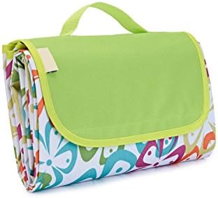 Triponeer Extra Large Outdoor Picnic Blanket 57'79' Foldable Patterned Waterproof Handy Folding Colorful Beach Mat with Strap for Family Kids Picnics, Beaches, RVing and Outings(flower-2)