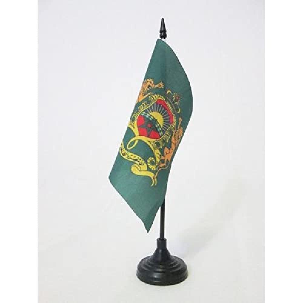 AZ FLAG Royal Standard of Morocco Table Flag 5'' x 5'' - Moroccan Kingdom Office Decoration 100% Polyester 15 x 15 cm - Mini Desk Flag with Pole and Black Plastic Base