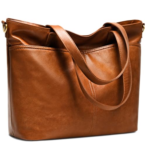GEMIU Large Tote Bag for Women Leather Crossbody Shoulder Tote bags MultiPockets Laptop Tote Purses for Work Wide Strap Brown at Amazon