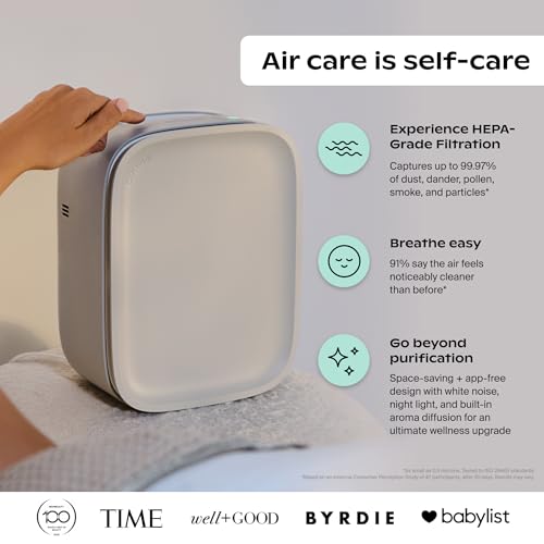 Canopy Bedside Air Purifier | Up To 99.97%* HEPA-13 Filtration | Remove Dust, Pollen & Pet Dander | Night Light & White Noise | Air Quality Sensor | Quiet Fan for Sleep | Filter & Adapter Included