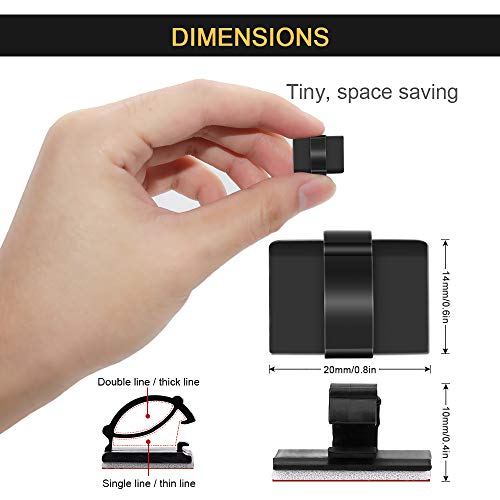 JIRVY Self Adhesive Cable Clips Black Management Wire Clip Cord Holder 100 Pack (Black) - Thumbnail 4
