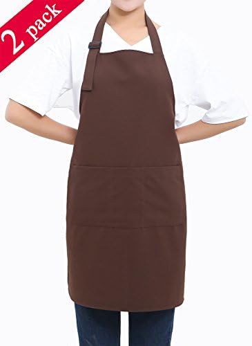 SEW UR LIFE (2 Set Brown Professional Resist Water Adjustable Extra Long Bib Apron 3 Pockets Home Kitchen Garden Restaurant Cafe Bar Pub Bakery for Cooking Chef Baker Servers Craft Unisex