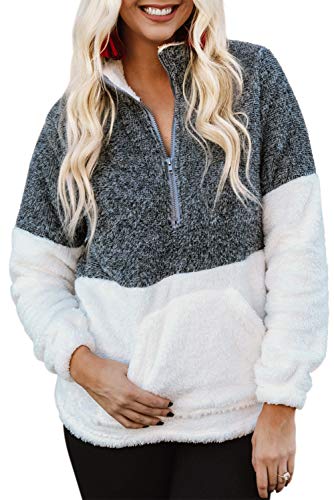 Chase Secret Womens Casual Long Sleeve Stand Collar Contrast Zip up Fleece Jacket Coat M As Shown