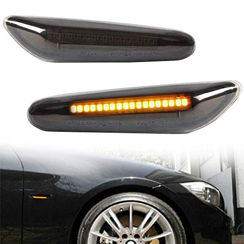 JSBOYAT LED Side Marker Turn Signal Light for BMW E81 E82 E87 E88 E90 E91 E92 E93 E46 E60 E61 X3 E83 X1 E84 Smoked Lens, 2 Pack (Amber)