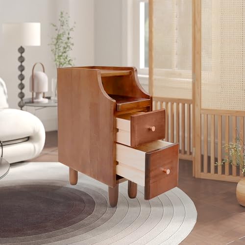 Buzleer Solid Wood Nightstand Narrow Bedside Table Slim nightstands for ...