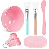 Facemask Mixing Tool Sets, Teenitor DIY Face Mask Mixing Bowl Set include Facial Mask Mixing Bowl Stick Spatula SiliconeCream Mask Brushes Gauges Puff, Pack of 8, Pink