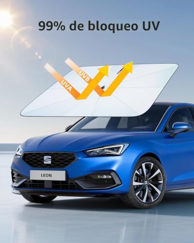 LANGBEAN Folding Sun Shade Front Windshield Cupra Formentor 2020-2026 | Car Sun Shade Blocks UV Rays & Heat, Backed by Silicone Suction Cup, Compatible with Seat Leon Cupra Leon [Upgraded]