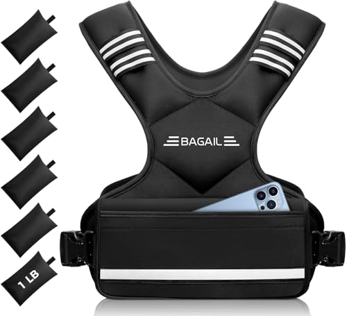 BAGAIL Adjustable Weighted Vest, 4-10lb/12-18lb/20-32lb Rucking Vest for Women & Men with 6 Weights & Large Pocket, Weight Vest for Home Workouts, Running, Walking and Strength Training
