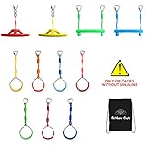 Rainbow Craft Ninja Ring&Trapeze Accessories for Ninja Obstacle Course - Outdoor Kids Play, 7pc Ninja Rings, 2pc Ninja Swing Wheel and 2pc Ninja Trapeze Bars