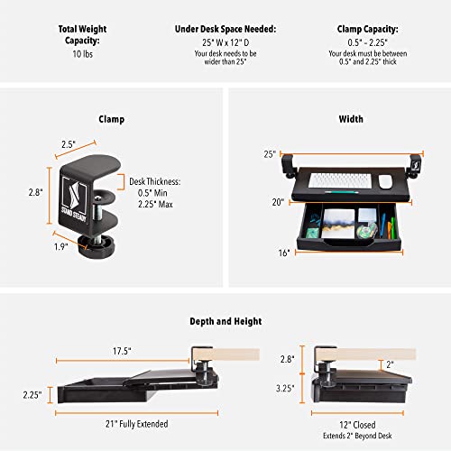 Stand Steady ClampOn Keyboard Tray with Drawer 2in1 Under Desk