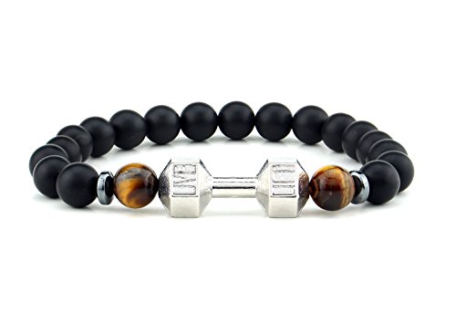 Natural Tiger Eye Black Matte Onyx Fitness Fashion Live Lift Energy Power Dumbbell Bracelet