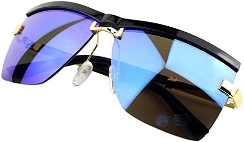 Sumery Unisex Semi-Rimless Frame Sunglasses Luxury Design Outdoor Sunglasses Lovers Gift (Black, Blue)