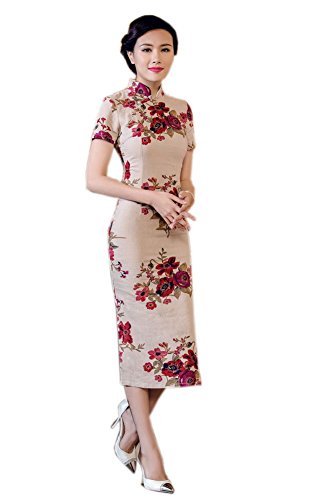 1900's Chinese Retro Red Blossoms Qipao Dress, M
