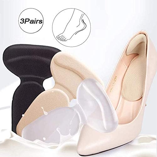 GIVBRO Heel Grips, 3 Pairs Silicone Shoes Too Big Insole Inserts Back Liner High Heel Cushions for Shoes Boot Cushion T Shape