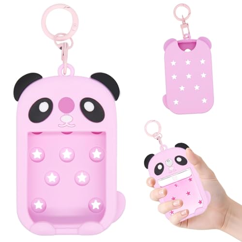 CYUXING Silicone Case for Touchland Hand Sanitizer Spray with Keychain, Adorable Panda Cover with Keychain Holder for Power Mist & Glow Mist 1 FL Oz/30ML Bottle, Cute Pink Protector Sleeve for Travel