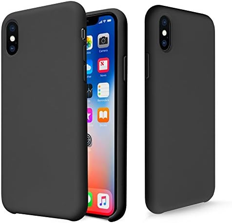 iPhone X Case, Fuleadture Liquid Silicone Gel Rubber Shockproof Mobile Phone Case Slim Soft Protective Cover with Microfiber Cloth Lining Cushion for Apple iPhone X - Black