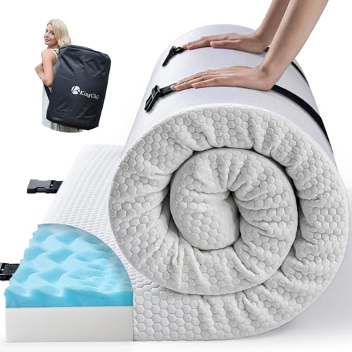 KingChii CertiPUR-US Memory Foam Camping Mattress, Portable Roll Up Travel Car Camping Mattress Sleeping Pad & Floor Mattress, Cot Mattress Guest Bed for Sleepover with Waterproof Cover & Travel Bag