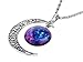 Yantu Blue Purple Women's Crescent Moon Galactic Universe Cabochon Pendant Necklace Christmas Gift