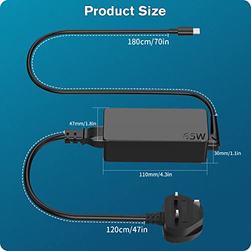 65W USB-C Laptop Charger for Lenovo ThinkPad X1 T14 T15 T480 T480s T490 T490s T580 X13 X280 X380 E14 E15 E480 E490 Lenovo Yoga 720 910 Chromebook C330 S330 100e 300e and Others Type C Power Adapter1