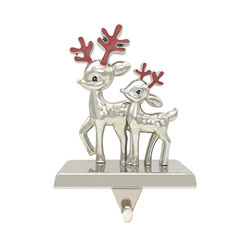 Fowecelt 3D Reindeer Christmas Stocking Hanger Silver Metal Mantle Stocking Holders for Christmas Decorations