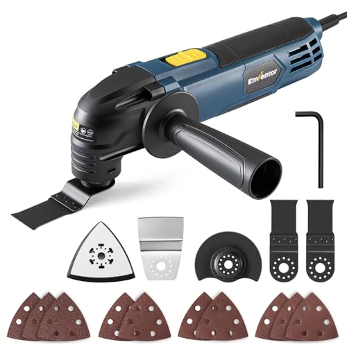 Enventor Oscillating Multi-Tool, 300W, 15000-22000 OPM, Corded Electric Multi-Tool, 6 Variable Speed, 3° Oscillation Angle, Auxiliary Handle, with 17 Accessories for Cutting, Sanding and Scraping