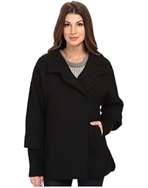 Calvin Klein Women's Asymmetrical One Button Coat w/ Knit Sleeve