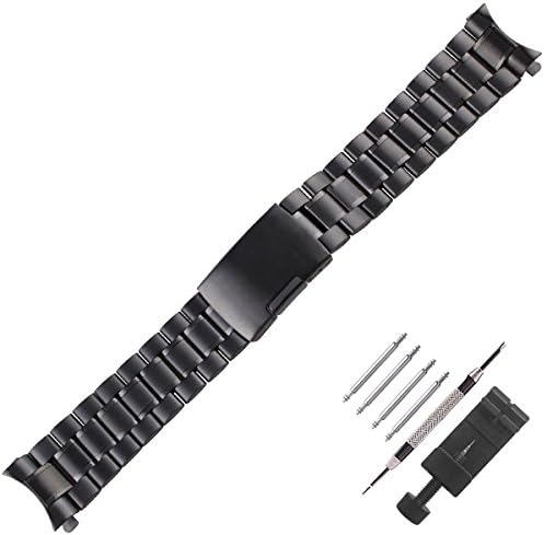 Weelovee 22mm Stainless Steel Watch Band with Curved End for Women Mens Metal Fold Over Wrist Strap