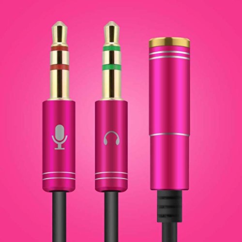 3.5mm Stereo Audio Male to 2 Female Headset Mic Y Splitter Cable Aobiny Adapter (Hot pink)