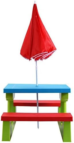 Kids Picnic Table With Umbrella 4 Seats Folding Foldable Portable Outdoor Garden Patio Yard Lawn Children Bench Indoor Outdoor Lightweight Furniture