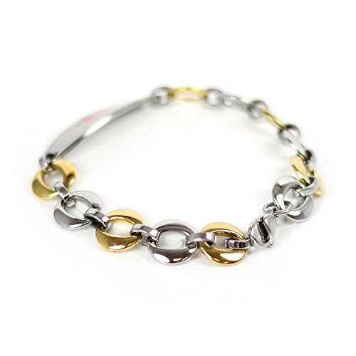 My Identity Doctor - Custom Medical ID Bracelet with Engraving, 1.5cm Gold Tone Steel Links - White - Thumbnail 2
