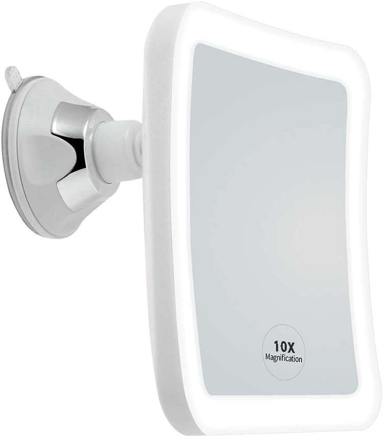 JiBen Square LED Lighted 10X Magnifying Makeup Mirror, Power Locking