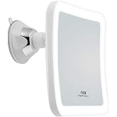 JiBen Square LED Lighted 10X Magnifying Makeup Mirror, Power Locking Suction Cup, Bright Diffused Light and 360 Degree Rotating Adjustable Arm, Portable Cordless Home and Travel Bathroom Vanity Mirror