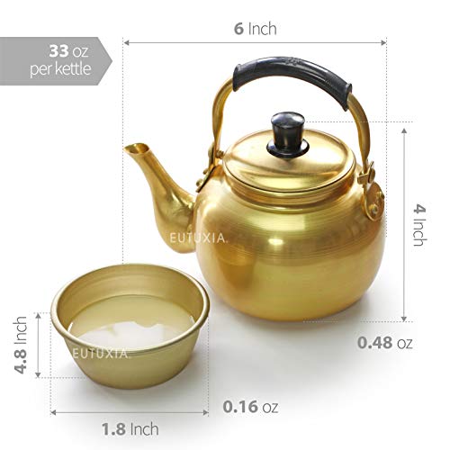 Eutuxia Makgeolli 4 Bowls + Kettle for Korean Traditional Raw Rice Wine, Dongdongju, Soup or Any Drinks. Lightweight & Sturdy Aluminum, Great for BBQ Parties, Camping & All Occasions. Made in Korea