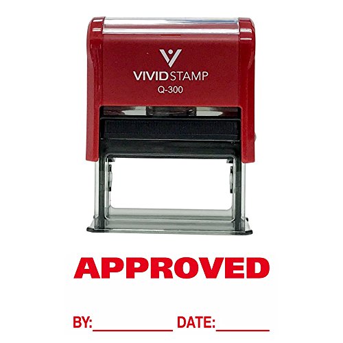 APPROVED w/ By Date Line Self-Inking Office Rubber Stamp (Red) - L