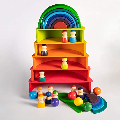 MerryHeart Wooden Rainbow Semicircle Stacker Toys, 11Pcs Semicircle