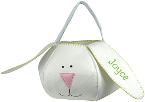 Felt Floppy Ear Easter Bunny Basket Bag - Personalization Available (Embroidered Name White)