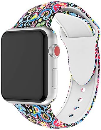 Usitek Sport Band Compatible with Apple Watch 44mm/42mm 40mm/38mm, Soft Silicone Sport Strap Replacement Floral Printed Bands Compatible for iWatch Apple Watch Series 4/3/2/1 S/M M/L