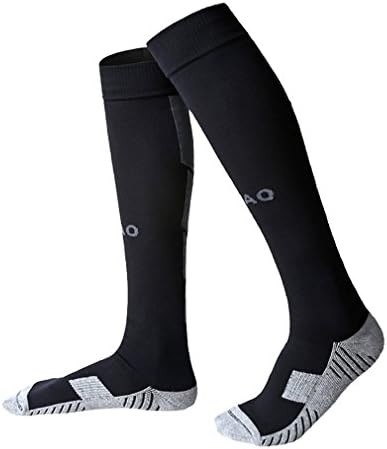 Compression Socks Knee High Adult Men's Professional Football Stockings Winter Leg Warmers Tube Thick Towel Bottom Anti-Slip Breathable Cotton Soccer Socks (black)