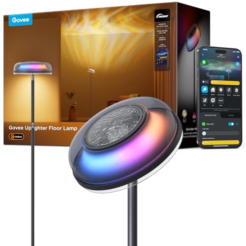 Govee Floor Lamp with Three Independent Zones RGBIC, Floor Lamp with Wavy Lighting, Compatible with Matter and Alexa, 80+ Scene Modes, 1000lm, 2700-6500K, Ideal for Living Room and Bedroom