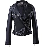 LLF Womens Faux Leather Zip Up Moto Biker Jacket With Many Details