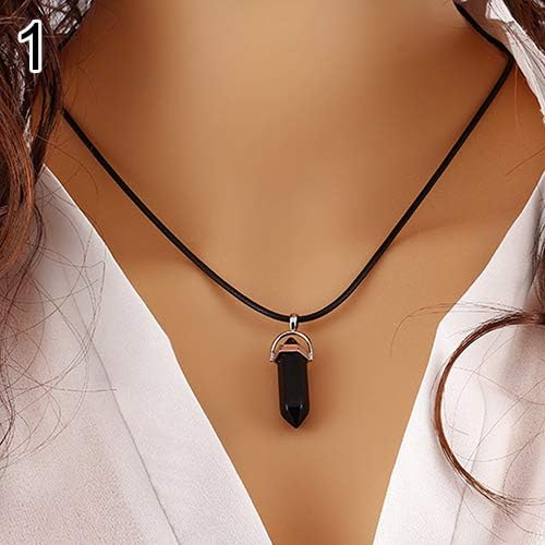 AchidistviQ Faux Gemstone Rock Natural Quartz Healing Point Chakra Reiki Pendant Rope Necklace