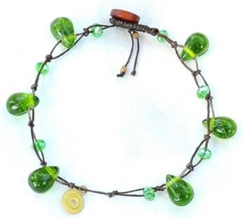 Ankle Bracelet Green Droplet Glass handmade bohemian boho vintage hippie fashion jewelry anklets (9")