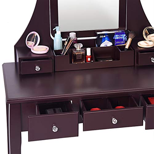 Amooly Vanity Set with Mirror,5 Sliding Drawers, Removable Makeup Organizer,Cushioned Stool Dressing Table Vanity Makeup Table - Thumbnail 4