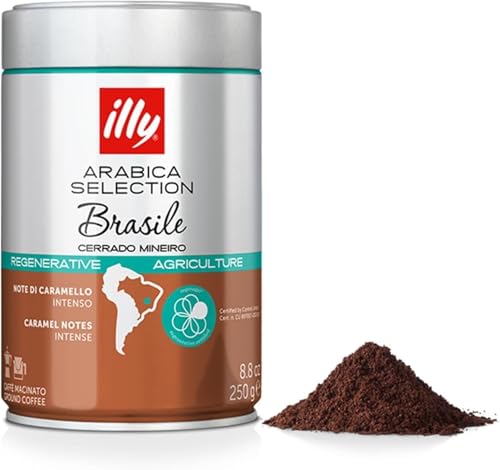 , Caffè Macinato per Espresso Arabica Selection Brasile Cerrado Mineiro, 100% Arabica con Note di Caramello e Frutta Secca, Gusto Intenso, Confezione da 250g