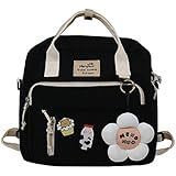 Kawaii Canvas Backpack For School - Cute Laptop Shoulder Bag With Pendant
