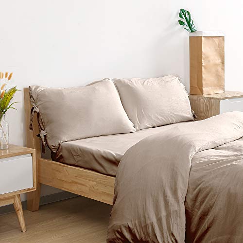 Duvet Cover Queen, 100% Washed Cotton, Linen Like Soft Breathable Durable Bedding Duvet Cover Set, 3-Pieces, Ultra Soft and Easy Care, Simple Style Home Bedding Set 2019 Newï¼ˆ3-Piece, Queen, Khakiï¼‰